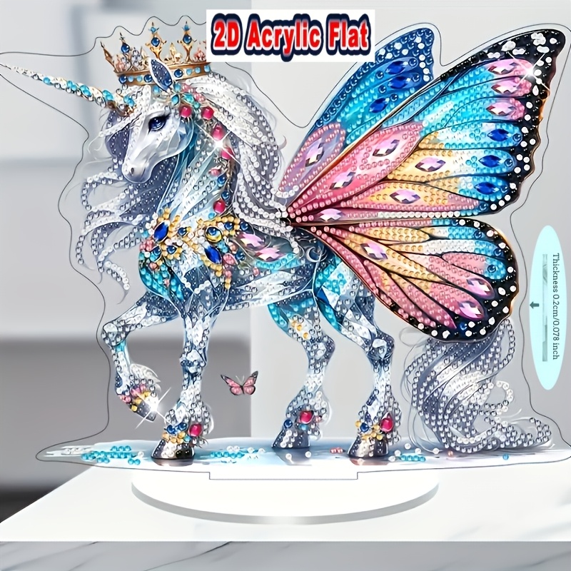 TEMU Ornement de bureau 2D/plat de licorne - Peinture diamant - Décoration - Ensemble de mosaïque pour la décoration de chambre et affichage mural -