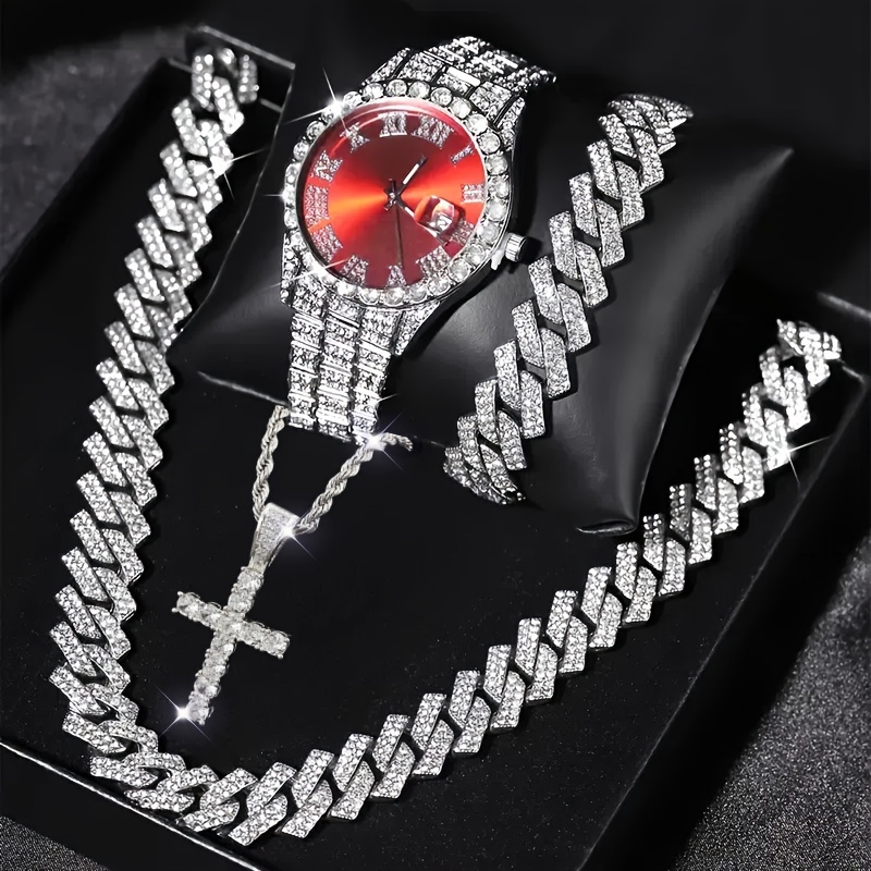 set 3 pieces set 4 pieces mens watch set necklace - Temu