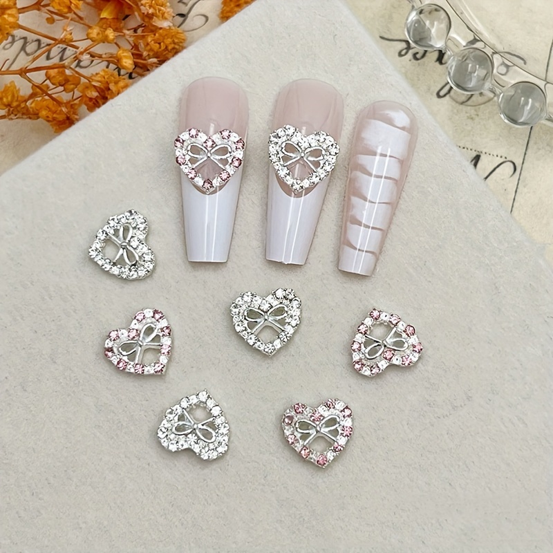 

20pcs Sparkling Rhinestone Heart Nail Charms - Alloy Love Nail Art Decorations For Women And Girls, Perfect For Diy Manicures & Salon Use