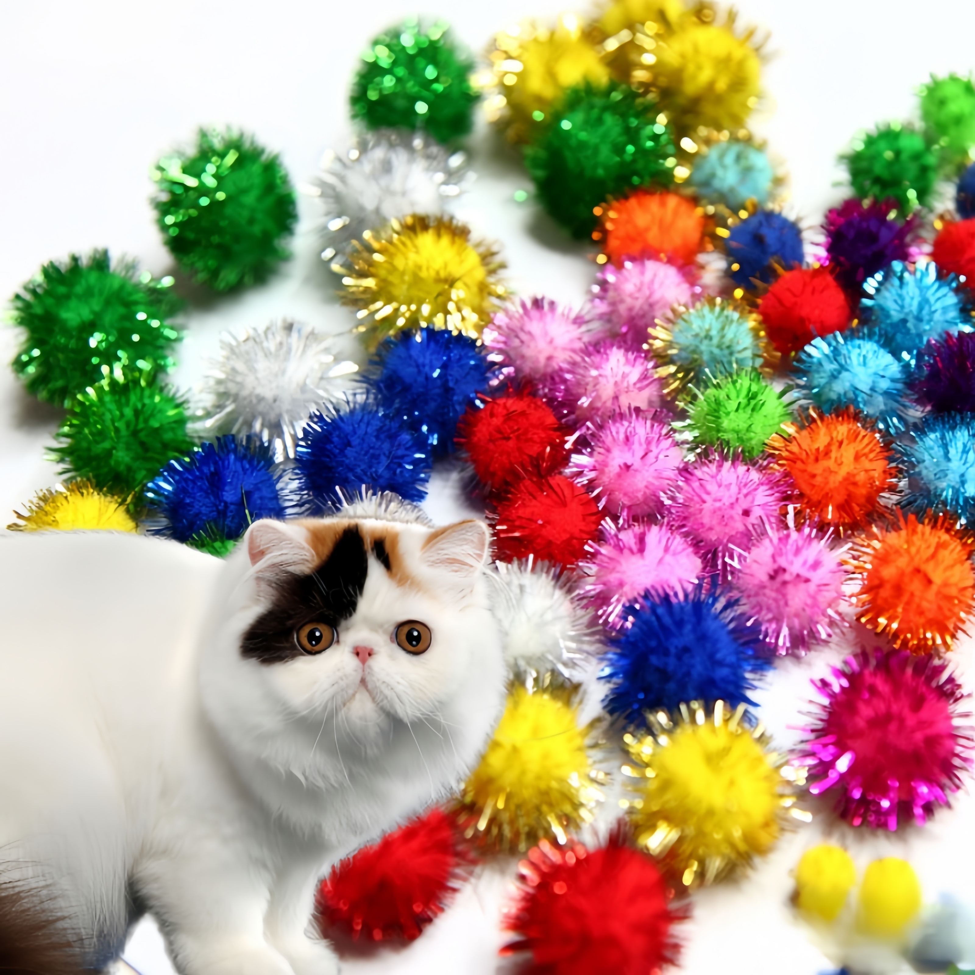 

50-piece Sparkling Cat Toy Set - Plush & Glitter Balls For Interactive Play, Ideal For Kittens & Small Cats