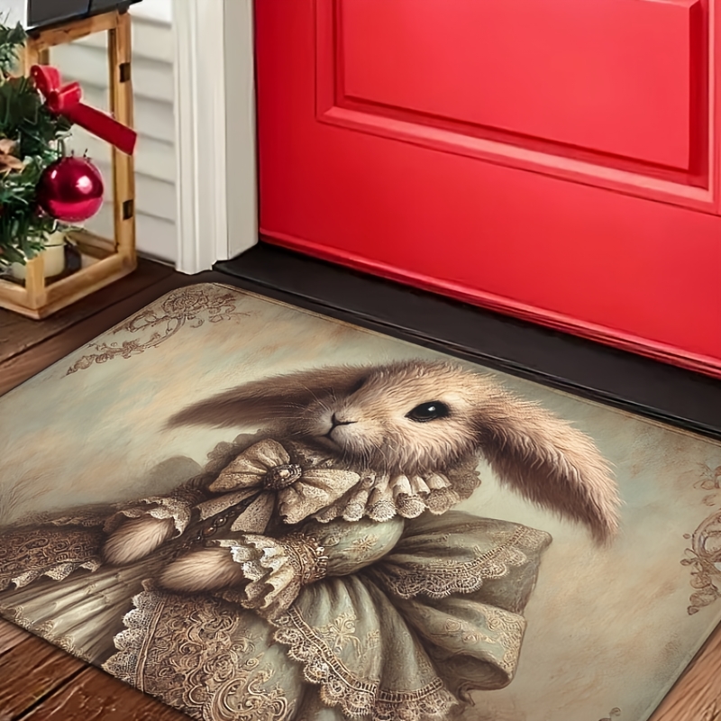 

Vintage Rabbit Portrait Easter Door Mat - Fluffy, Non-slip, Machine Washable Rug For Indoor/outdoor Use - Bathroom, Kitchen, Bedroom, Office Decor