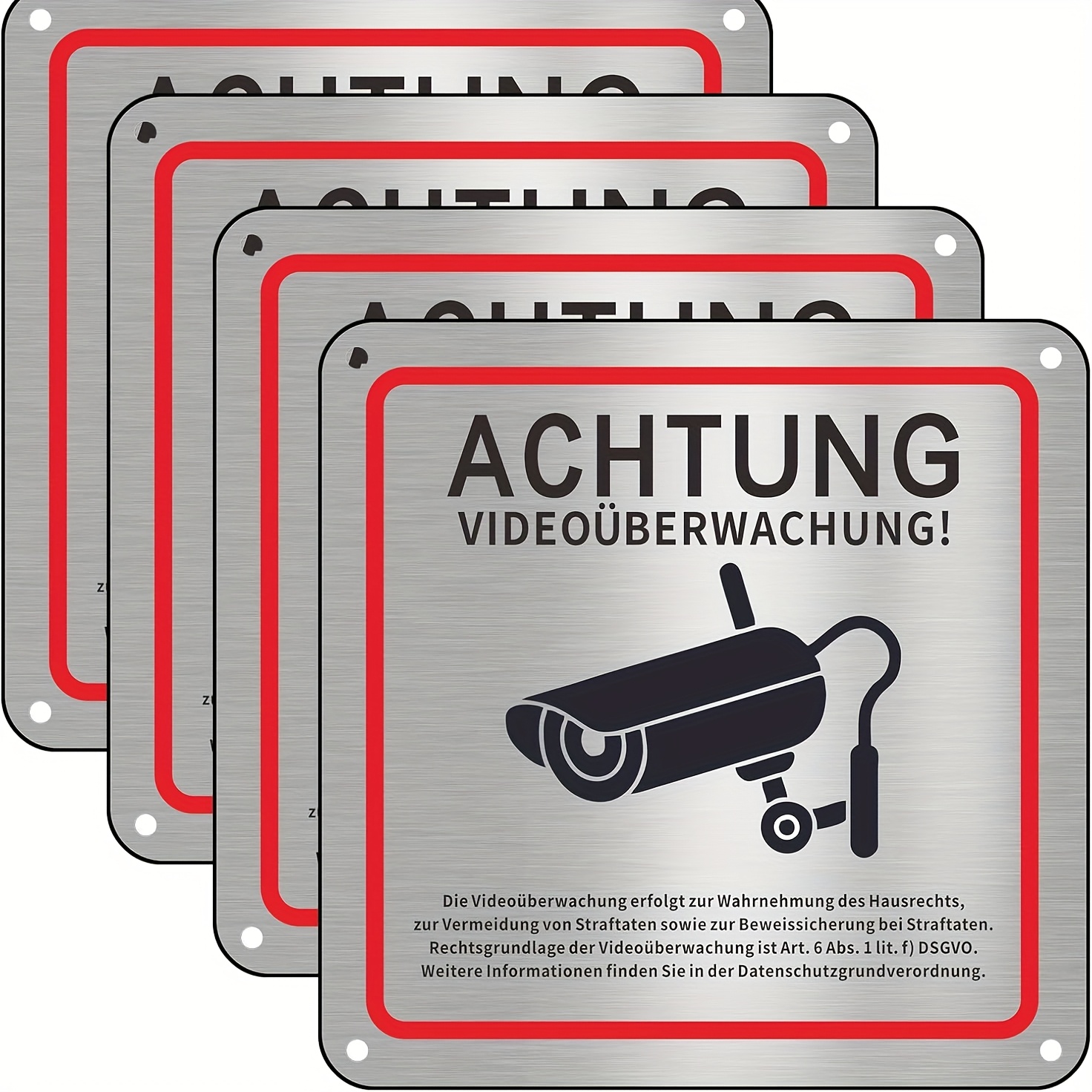 2 pcs video surveillance warning signs 15x15cm self   warning plates for indoor outdoor safety with camera icon and red border for home or business private property monitoring