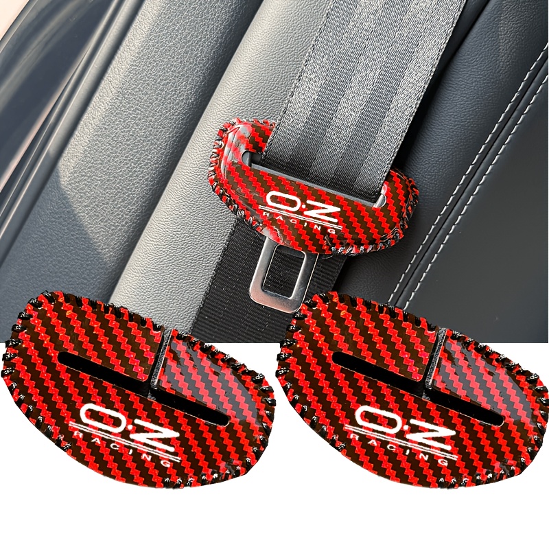 TEMU 2pcs Logo Design - New Glossy Carbon Fiber 26 Years Car Seat Belt Buckle Cover, Anti-scratch Protective Cover, Stylish And Durable Interior