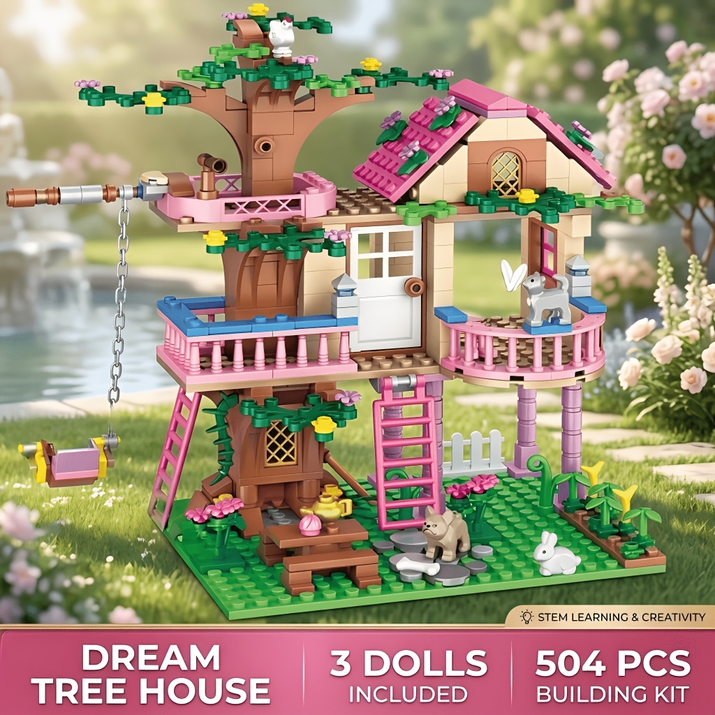 Artikelbild freunde   baumhaus sommerurlaub villa schloss moc set puppen garten spielzeug,   für kinder mädchen geburtstagsgeschenk