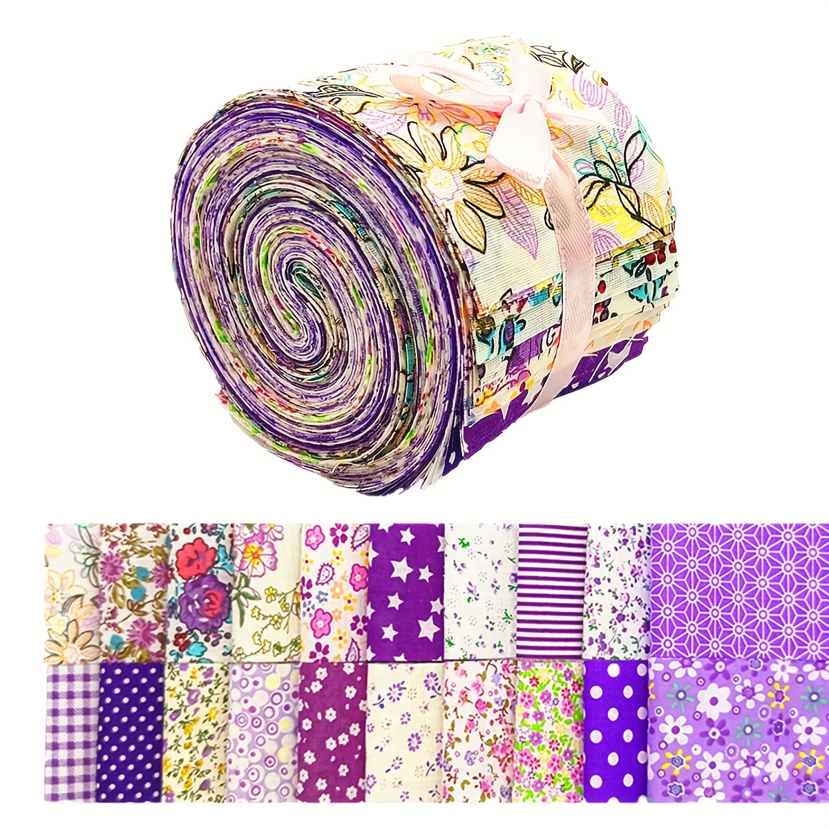 

40pcs Vibrant Fabric Quilting Jelly Rolls Set - Assorted Floral, Geometric & Star Patterns, 2.6" X 19.7" Polyester Patchwork Squares With , Hand Wash Only