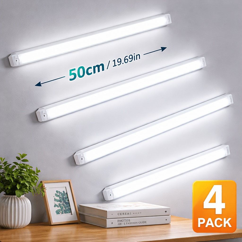 TEMU 4/6-pack Usb Rechargeable Motion Sensor Lights, Cool White Led Night Light Bars, Portable Wireless Motion Activated Lamps, 4 Length Options, For
