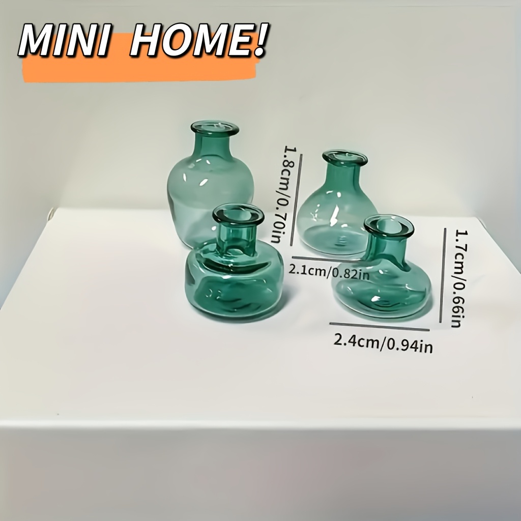 E-shop 4-teiliges Retro-Mini-Glasvasen-Set, geeignet für Puppenhäuser, DIY-Szenen-Fotografie-Requisiten, Blumentöpfe Räucherflaschen – -Verzierung im