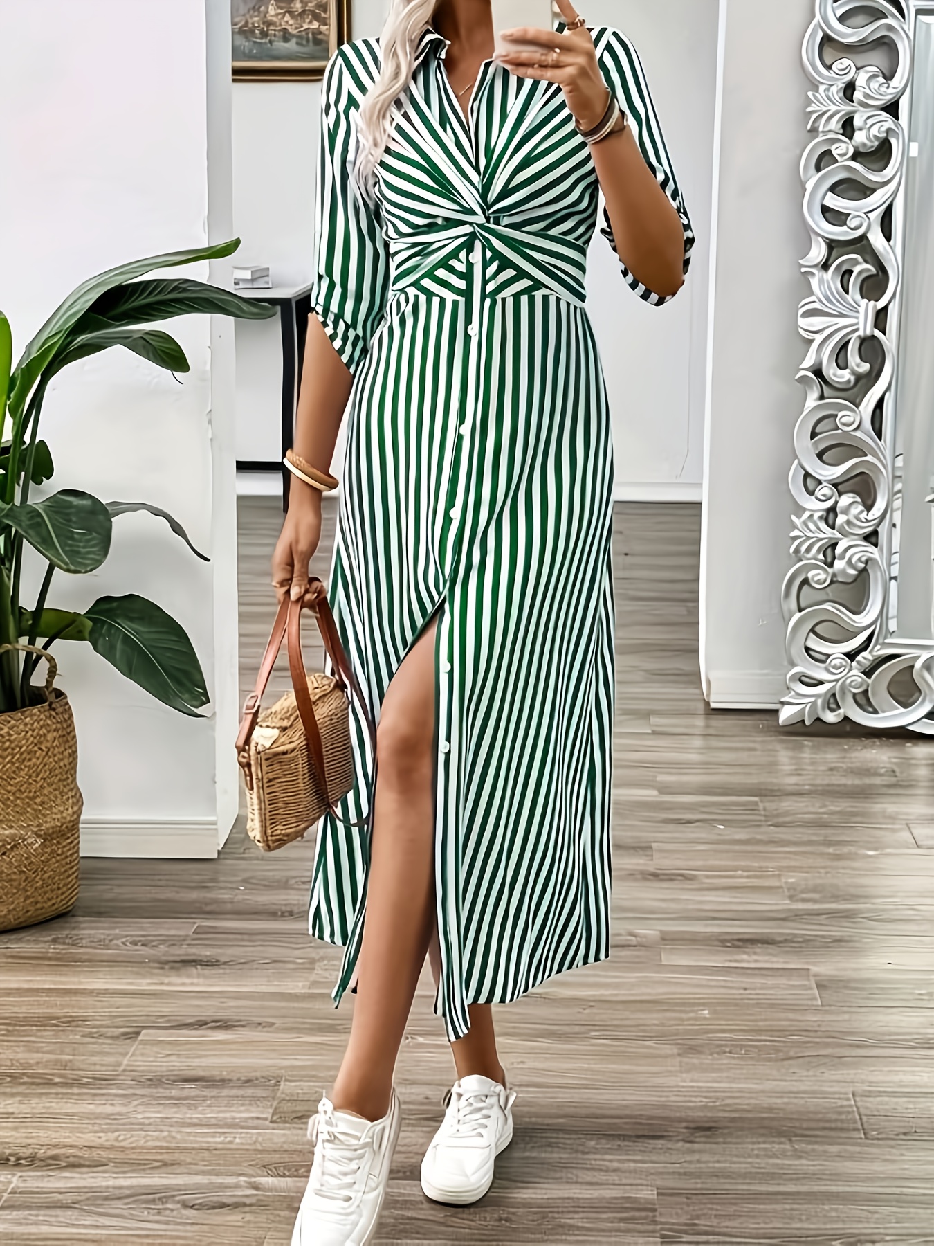 Largo Casual Vestido Largo Verano Rayas Vestido Largo Elegante