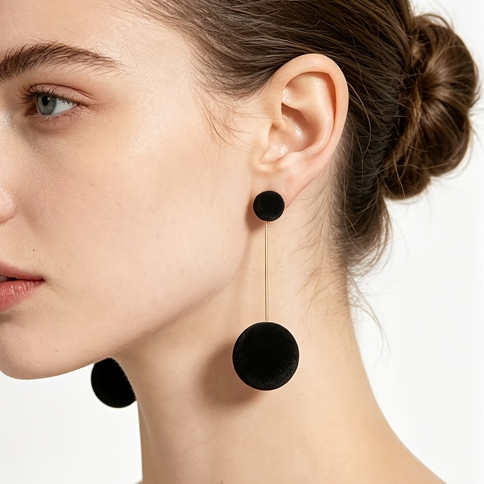 TEMU 1 Pair Of Vintage Minimalist Creative Long Earrings, Burgundy And Black Velvet Ball Long Drop Stud Earrings, , Japanese And Korean Style,