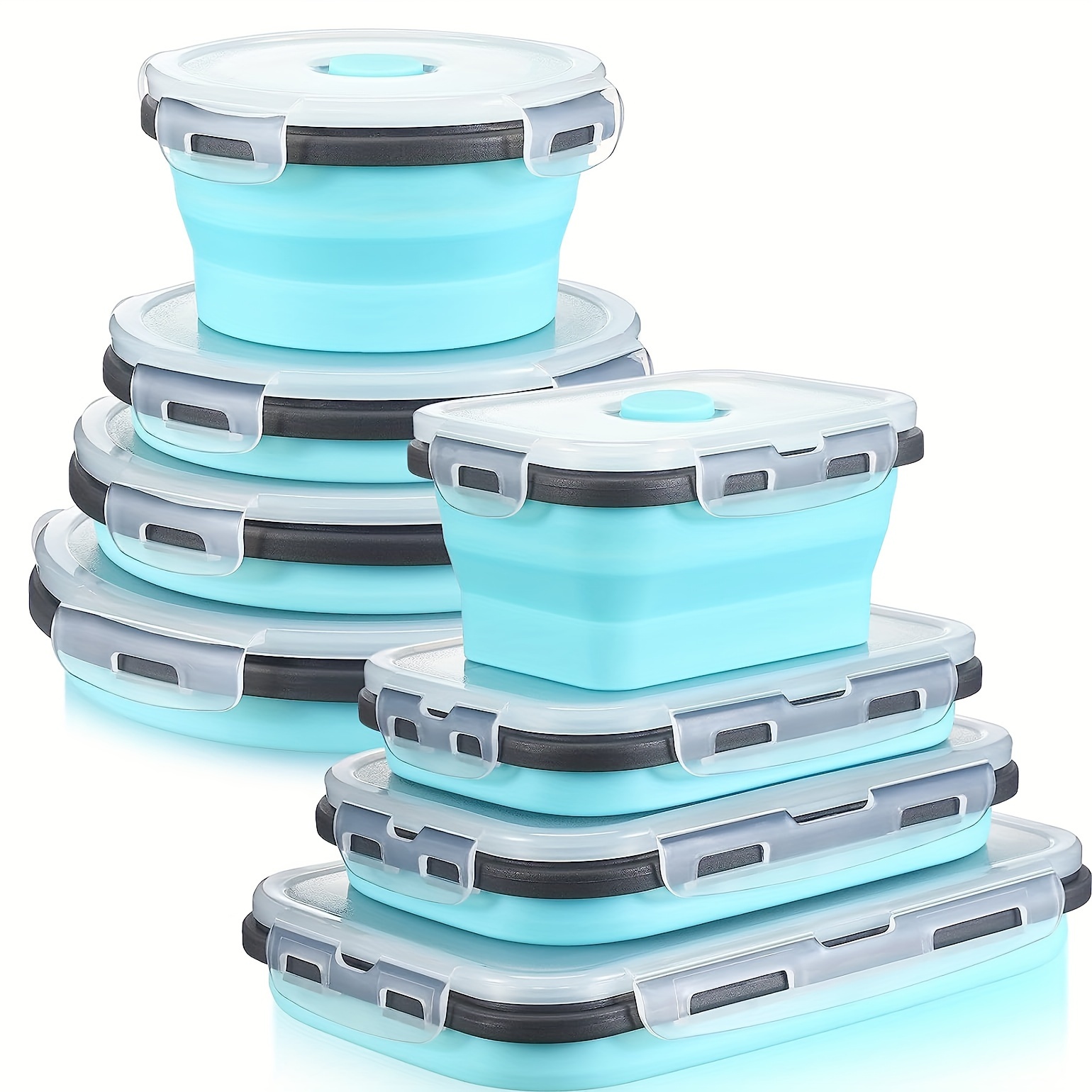 8pcs Foldable Food Storage Containers With Lids, Microwave & Freezer Safe Silicone Lunch Boxes – Ideal For School, College, Kitchen Organization, And Bento Box Essentials