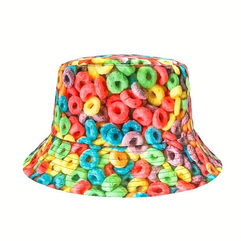 

Chapeau Bob Léger à Imprimé Donut Coloré - Style Hip-Hop Y2K Décontracté, Casquette de Pêcheur, Polyester, Lavable en Machine, pour la Mode Streetwear