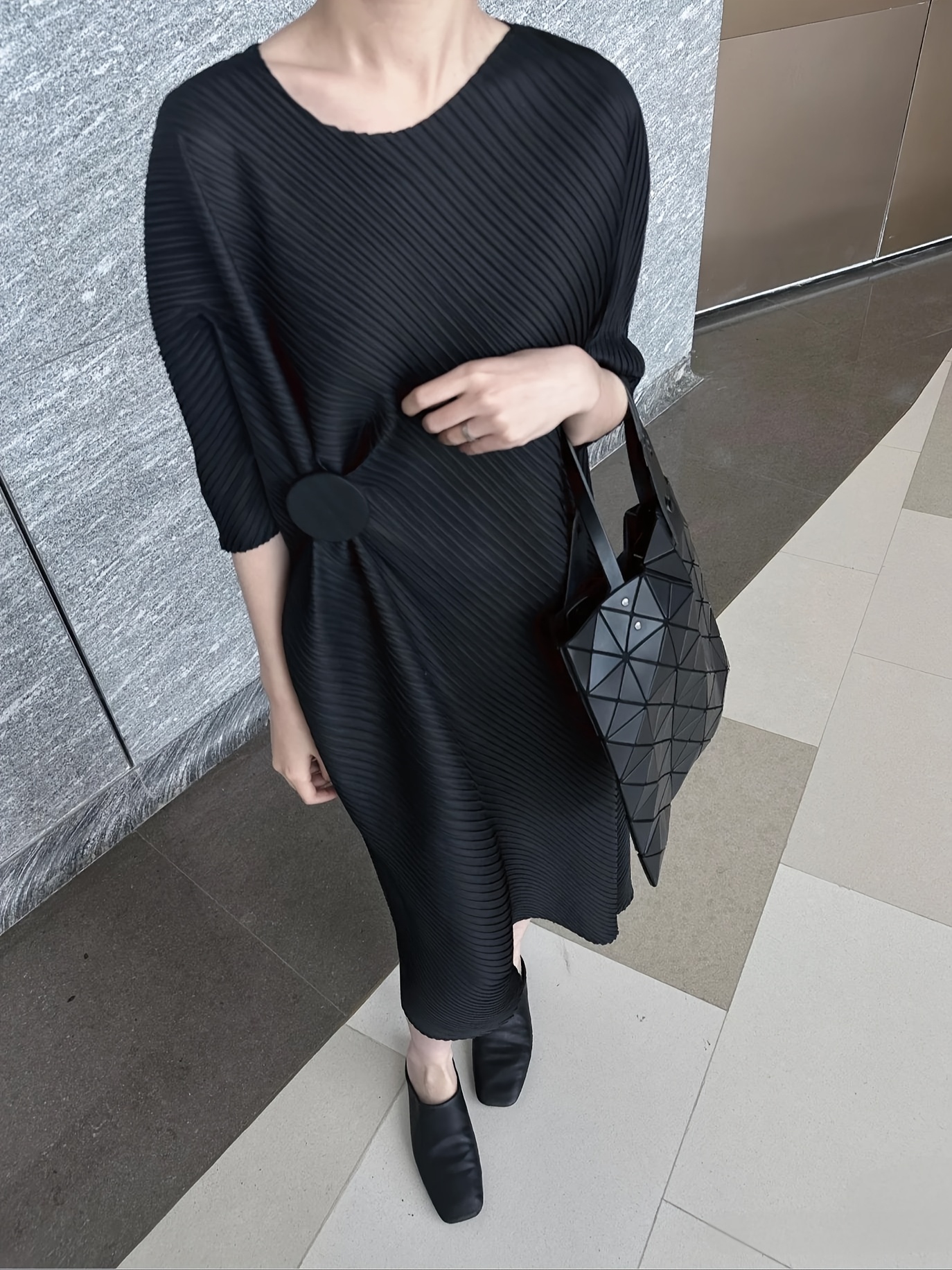 black woven asymmetric pleated maxi dress Petal & Pup Women's Vikki Dress main image 0