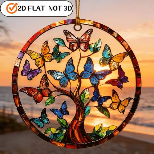 2d flat tree of life wind chime pendant 2d flat acrylic unique gift for friends parents grandparents exquisite detail design or designed for interior designers colorful hanging ornament