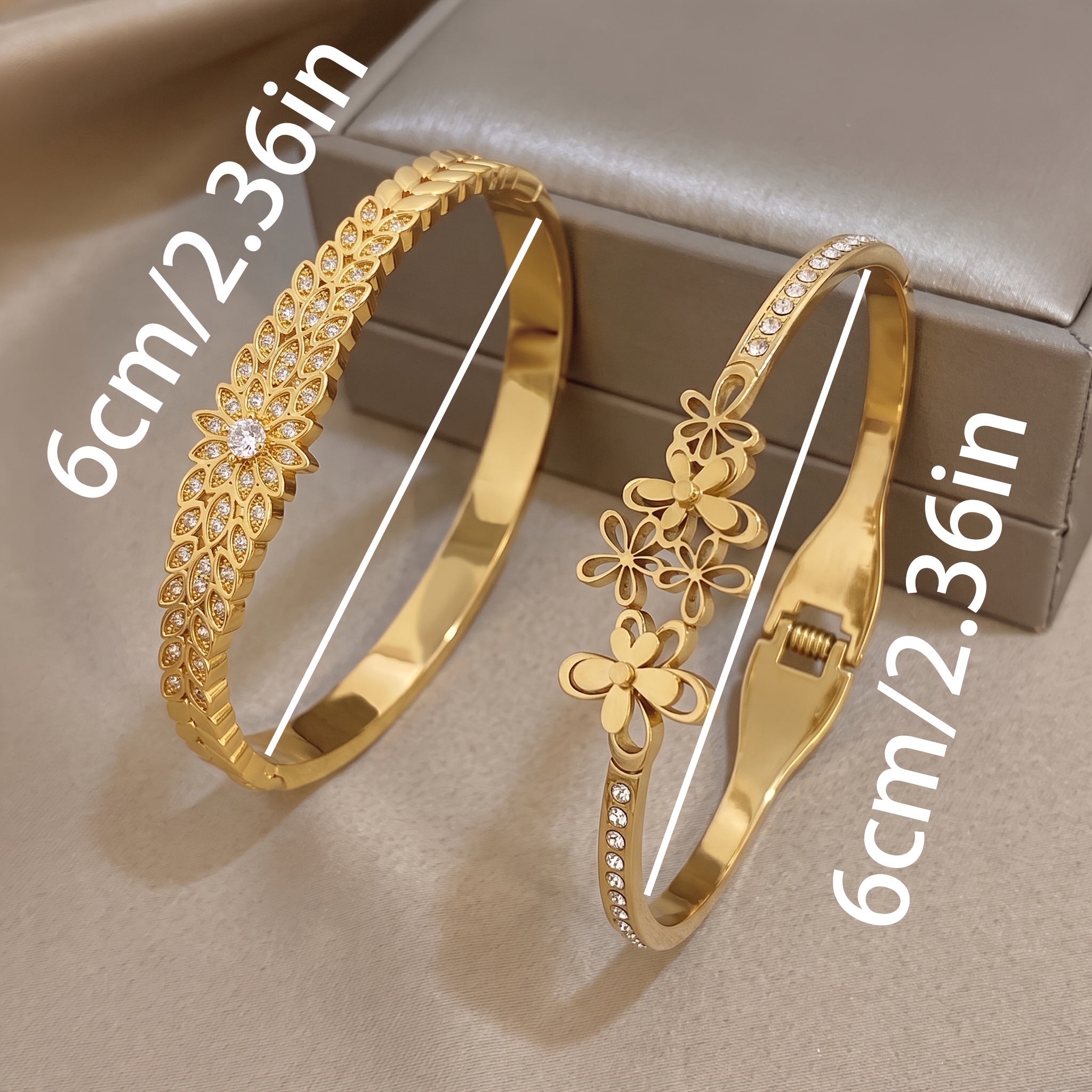 2pcs Unisex 18K Golden Plated Exquisite Bangle, High-End Design