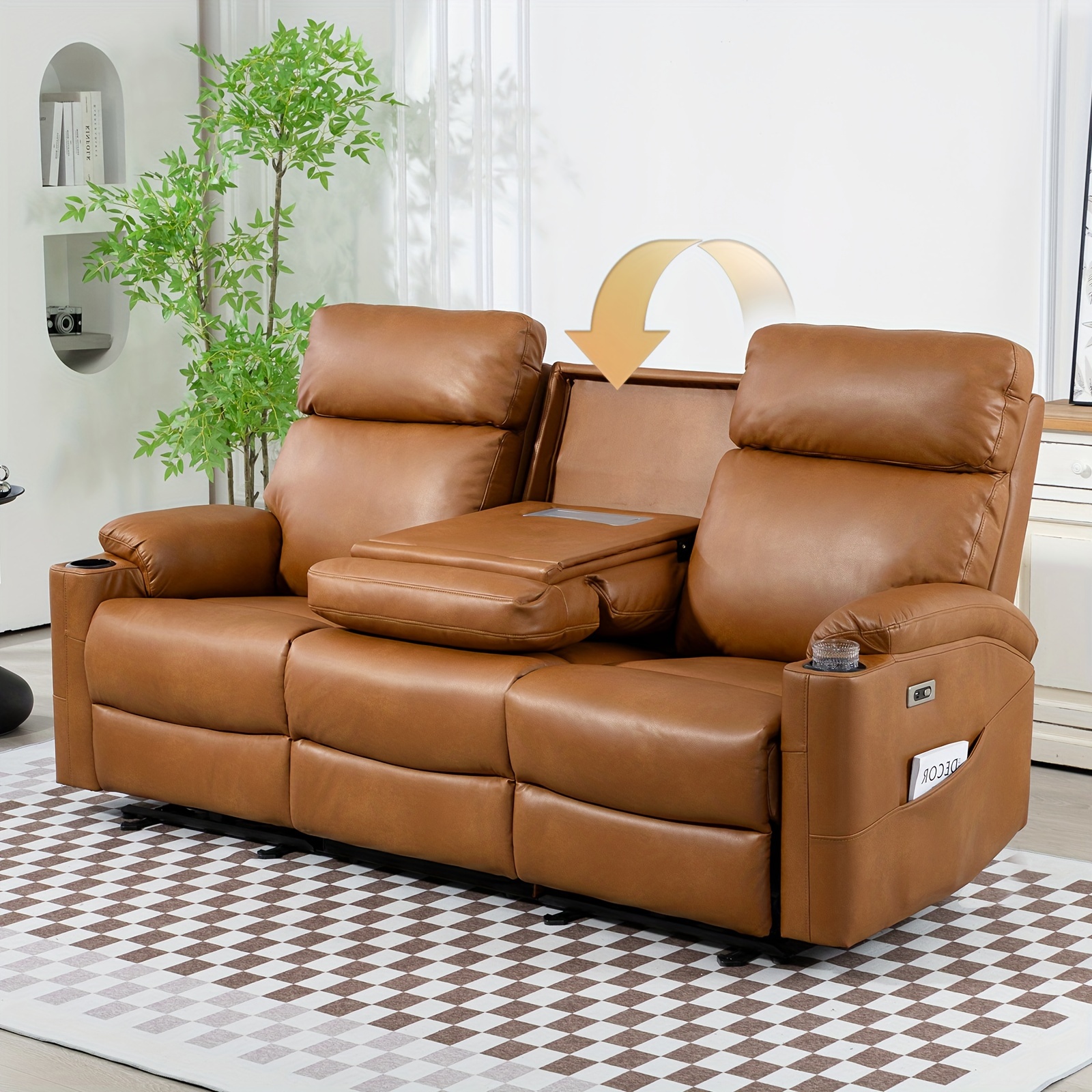 power reclining sofa 3 seater recliner sofa pu leather recliner sofa home theater seating with   middle backrest   couch for living roombrown