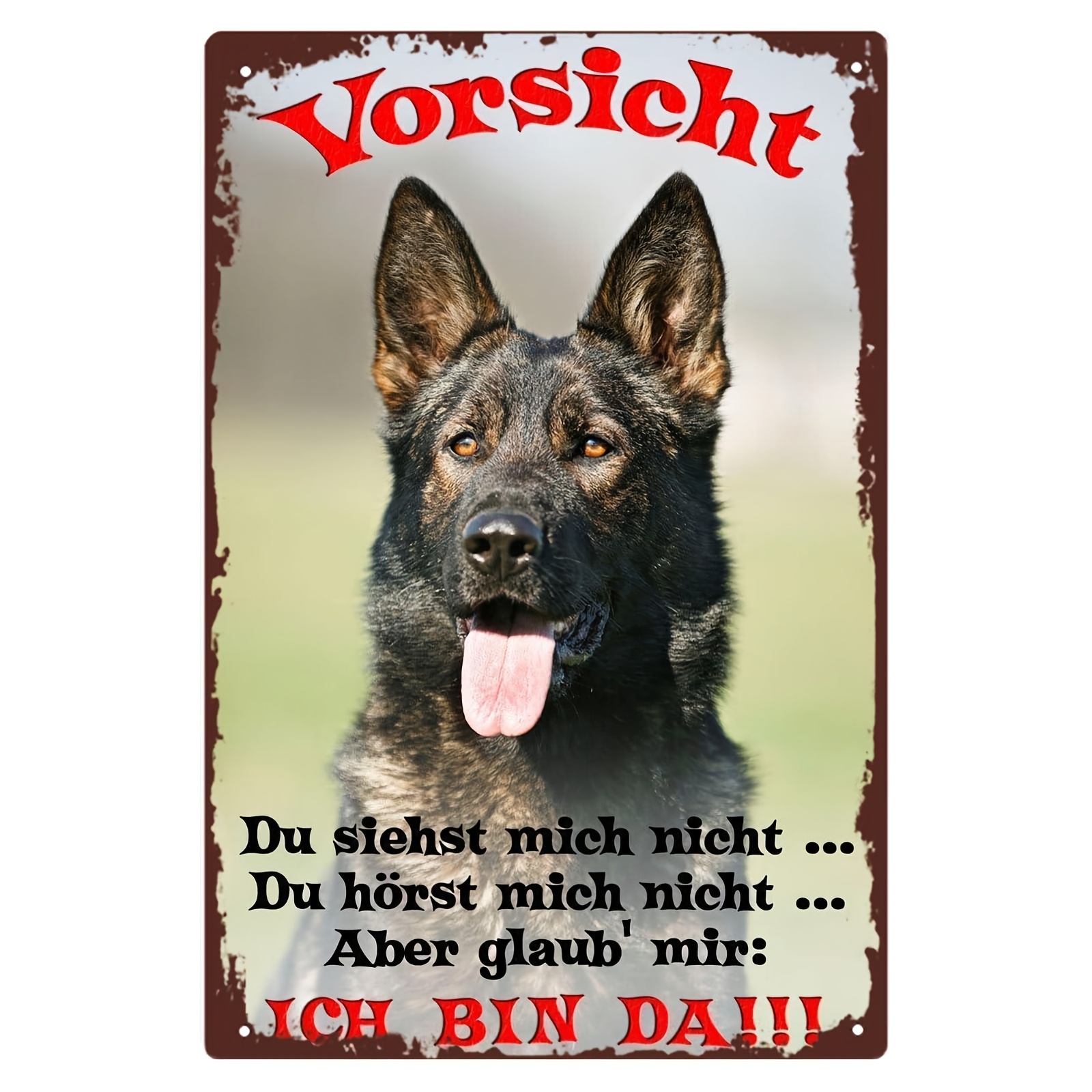 E-shop Vintage Deutscher Schäferhund Metall-Warnschild - 8x12 Zoll Rustikale Wanddekoration mit humorvollem deutschem Text, langlebiges