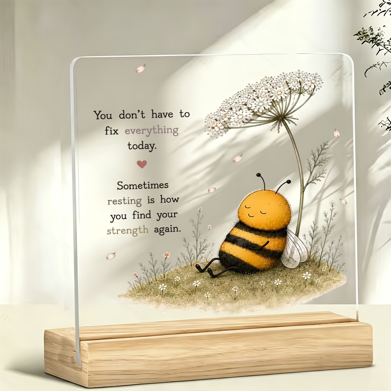 TEMU 2d Flat 1pc Cartoon Bee And Dandelion Paperweight, Inspirational Desk Ornament, Desktop Decoration For Office, Bar Counter Decor, Valentine's