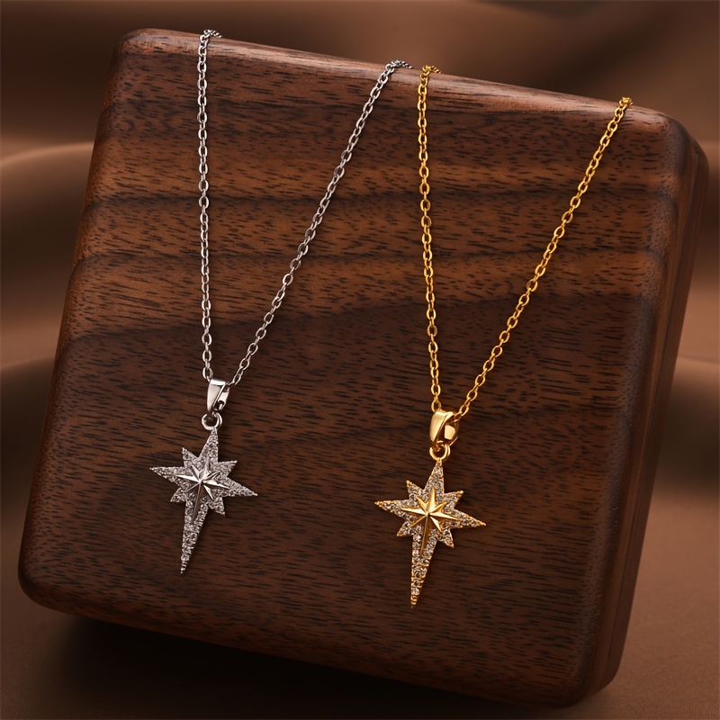 

18k Golden Plated Titanium Steel Star Pendant Necklace, , With Rhinestone Accents, For , Fashion Jewelry