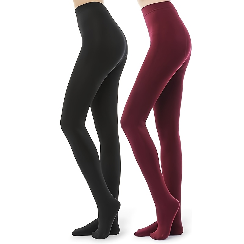 

2 Paires de Collants pour Femmes Printemps/Automne/Hiver, Leggings - Collants Chauds Opacifiés 120D pour l'Hiver, Noir + Rouge Vin