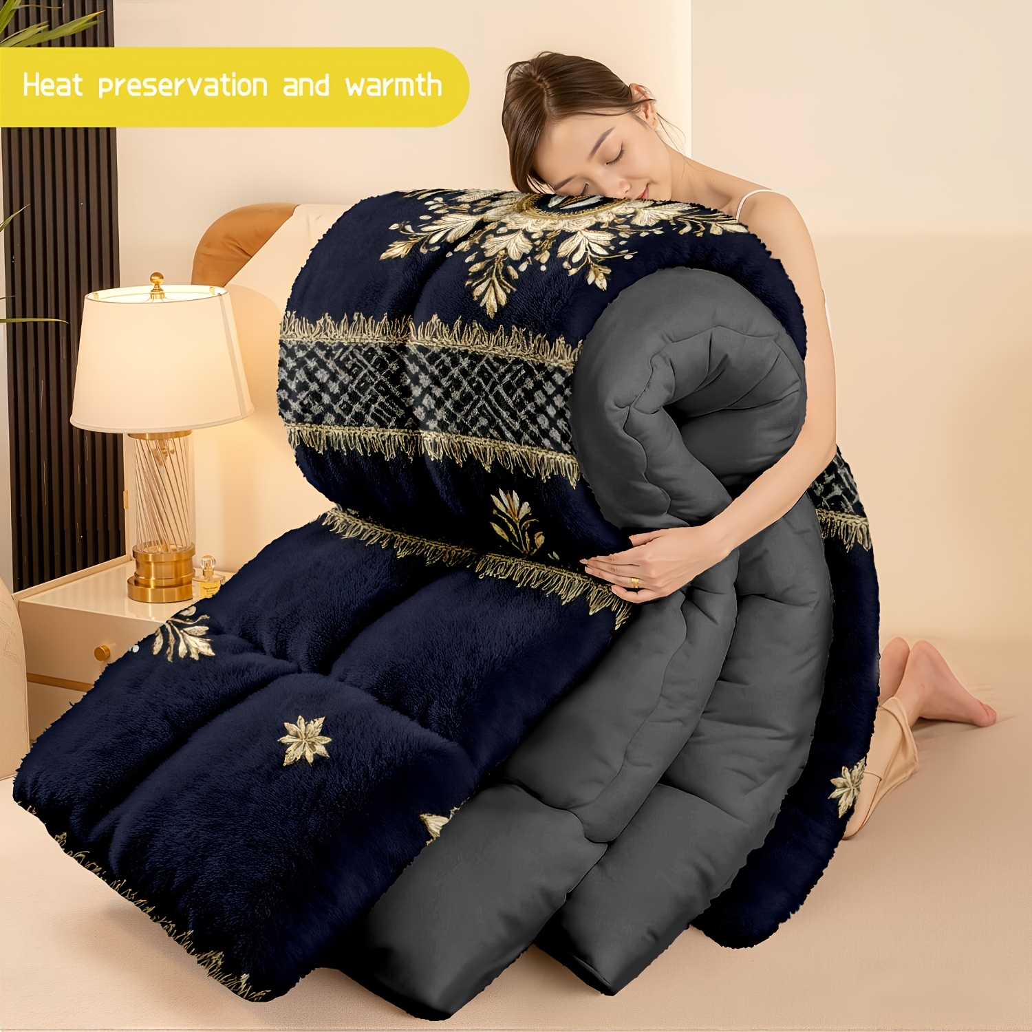 TEMU 3pcs Bedding (1 Comforter And 2 Pillowcases) Featuring An Elegant Dark With Golden, Suitable For , Soft, Warm, Hypoallergenic, And Resistant To