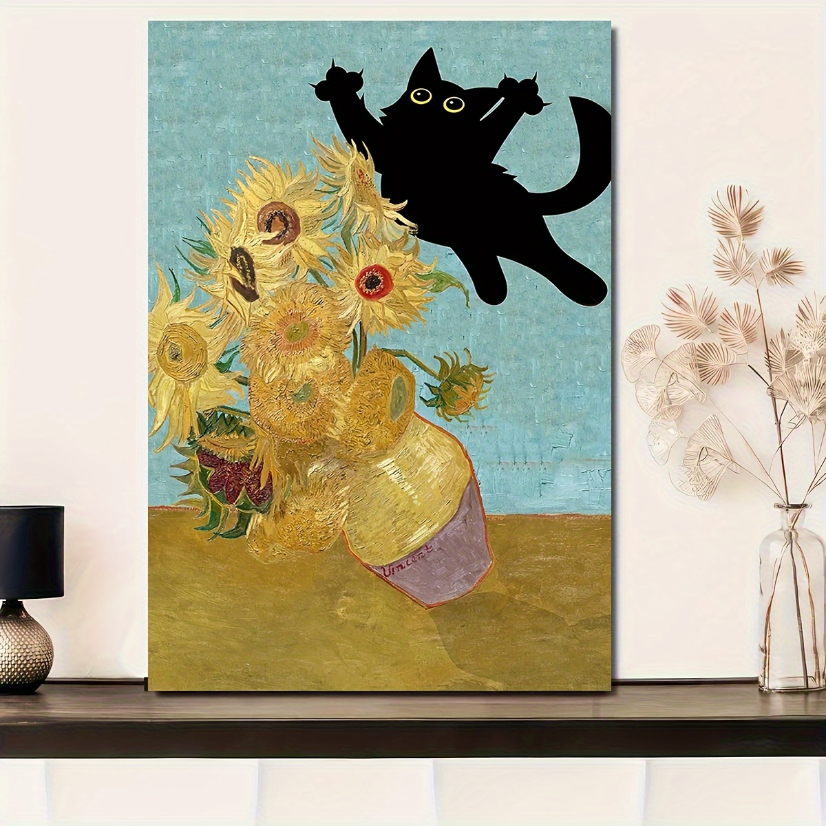 

Charming Cat & Sunflower Canvas Art Poster, 12x16" - Frameless Wall Decor For Home, Office, Cafe | Perfect For Bedroom, Living Room, Kitchen, Bathroom