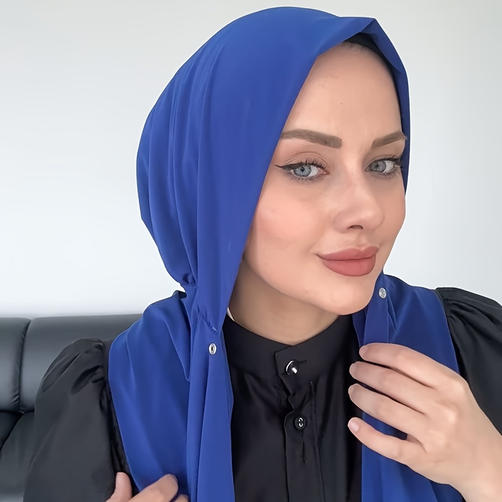 1pc instant hijab womens convenient stretchy daily solid color button fastened muslim headscarf hijab scarf
