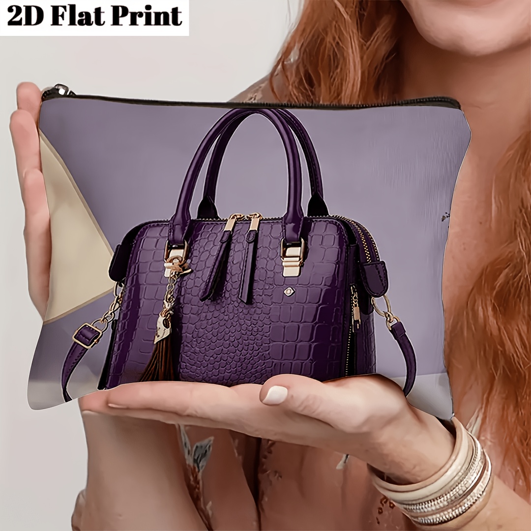 TEMU 1pc Vibrant Purple Handbag-patterned Makeup Bag Suitable For Travel & Daily Use, Portable Toiletry & With Handbag, Compact Storage For Skincare