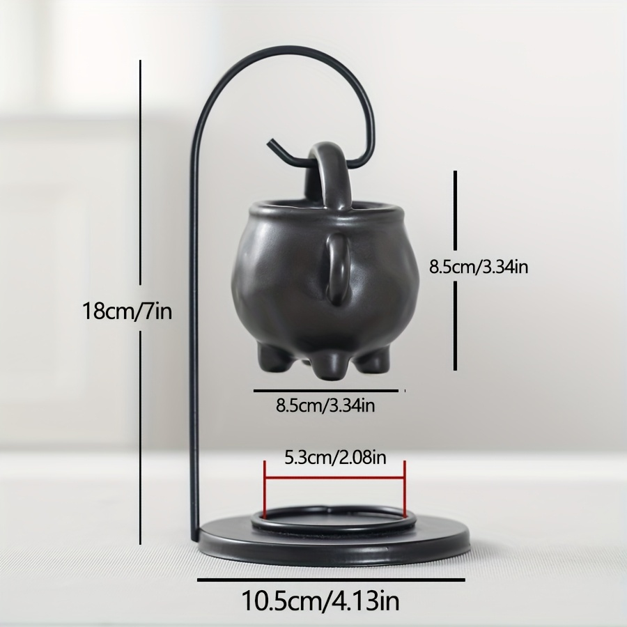 Image of Ceramic Essential Oil Lamp, Ceramic Lamp, Hanging Pot Candle Heater, Decorative Warm Night Light For Living Room, Bedroom, Office, Diffuser, Essential Oil Holder, Stove, Black