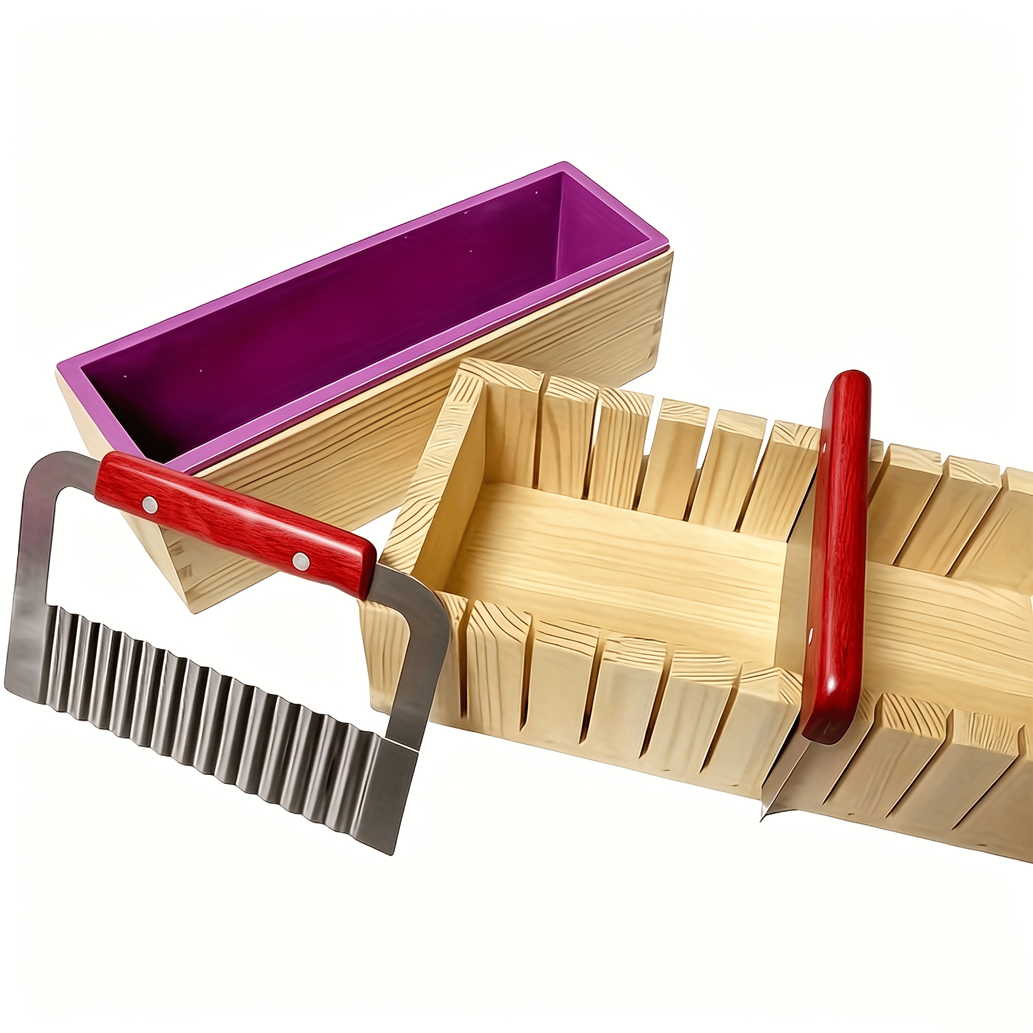 Image of Soap Molds For Soap Making - Soap Making Supplies With Soap Cutters For Soap Making Kit, Soap Molds With Wooden Box, Wavy And Straight Scraper