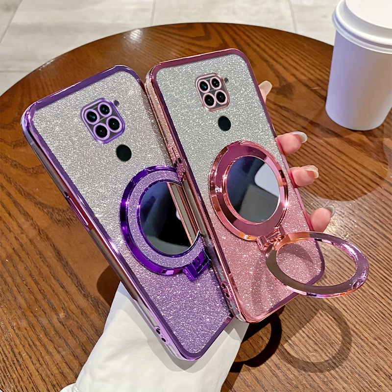 

For Xiaomi 4g Mobile Phone Protective Case, 2 In 1 Case With Electroplated Edge And Integrated Flash Card, With Stand And Mirror, Stylish And Beautiful Soft Tpu Mobile Phone Cover