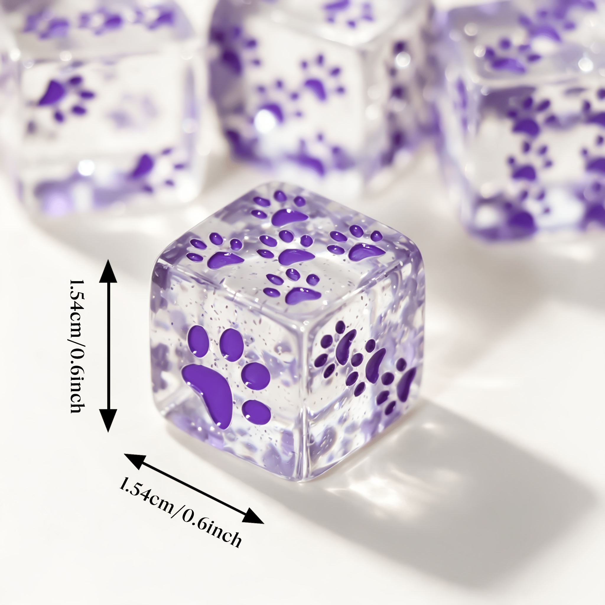 6pcs Aesthetic Purple Paw Print D6 Dice Set, Kawaii