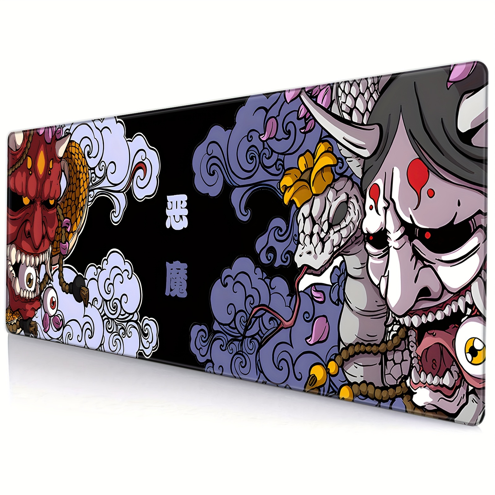 

Tapis de Souris de Jeu XXL, Base en Caoutchouc Antidérapante, Tapis de Bureau Lavable avec Design Oni Japonais, Tapis de Souris pour Bureau