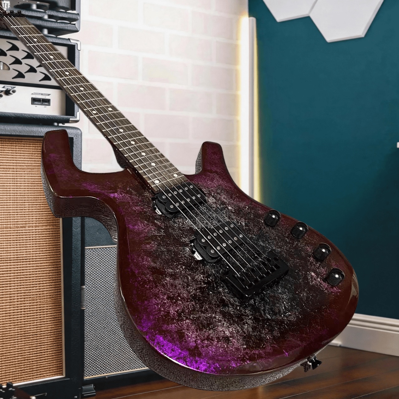 purple burl texture park ice crack electric guitar 2024 dual humbuckers     performance guitar for studio live show