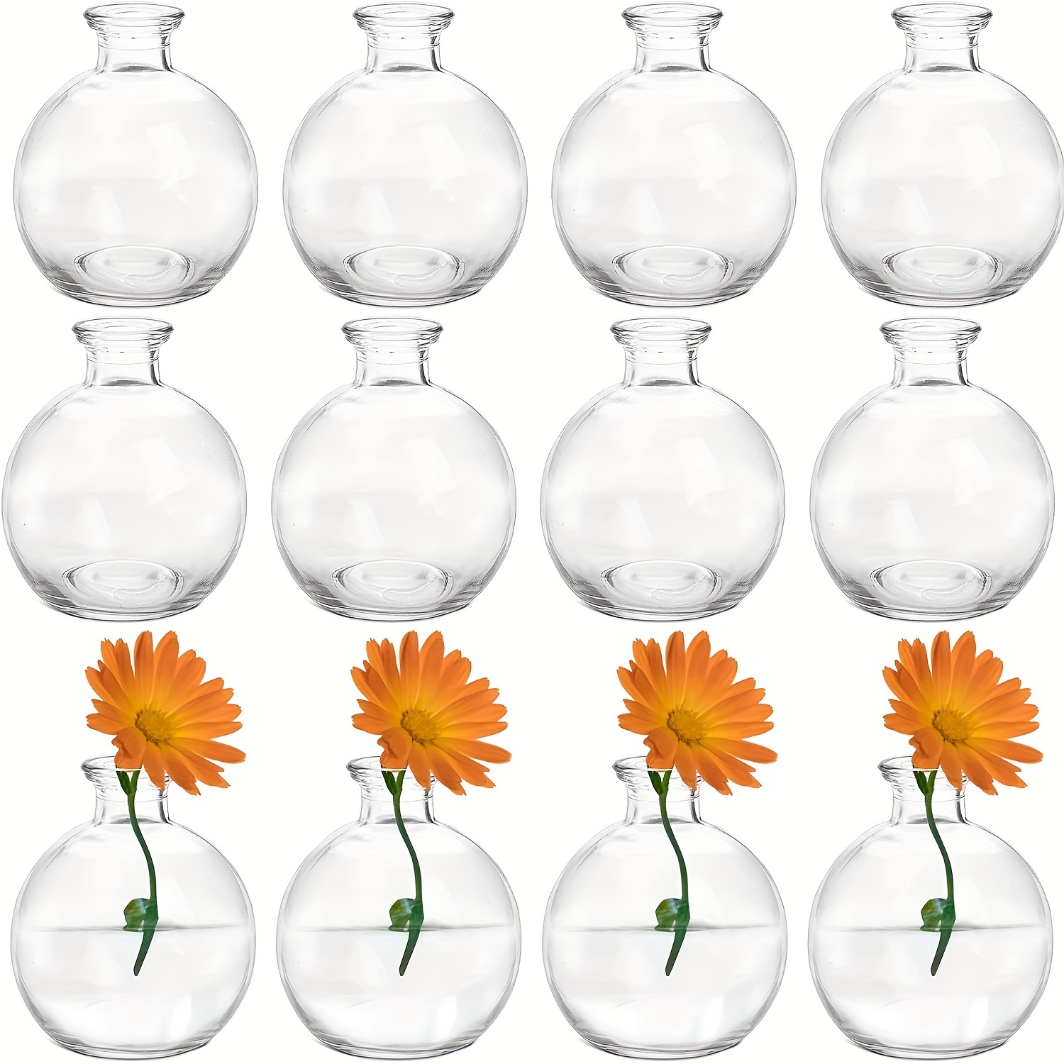 

12-pack Mini Round Glass Vases Set - Simple Transparent Centerpieces For Home, Living Room, Kitchen Decor And Holiday Party Events - No Flowers Included, Electricity-free