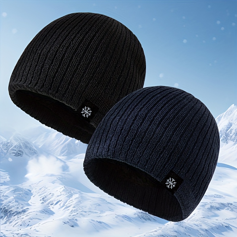 Ensemble de 2 bonnets à tricoter flocon de neige tendance, pull chaud doublé en polaire d'automne et d'hiver pour couples, bonnet léger d'extérieur pour ski et cyclisme, unisexe, équipement pour temps froid, couvre-chef confortable, vêtements en tricot élégants, matériau durable, texture douce
