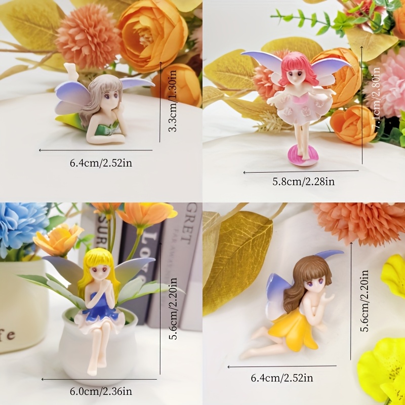 TEMU 4pcs Cute Flower Fairy Ornament Set - Miniature Landscape, Fairy Figurines, Moss Bottle Arrangement, Garden Fairy Decor, Potted Plant Ornament,