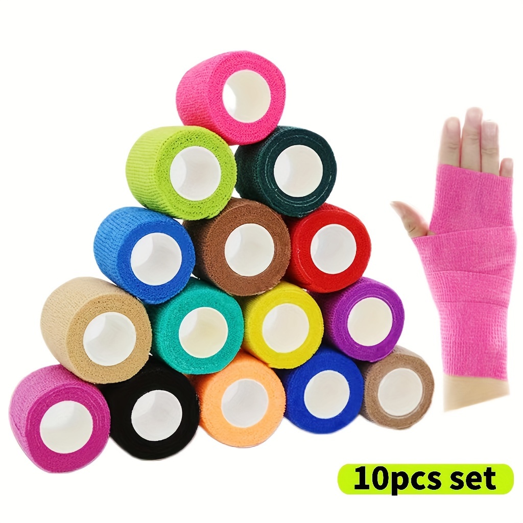 10pcs Bandage Wrap Cohesive Grip Tape Cover Elastic Bandage Wrap Tattoo  Handle Grip Tube Sports Protection, Discounts Everyone