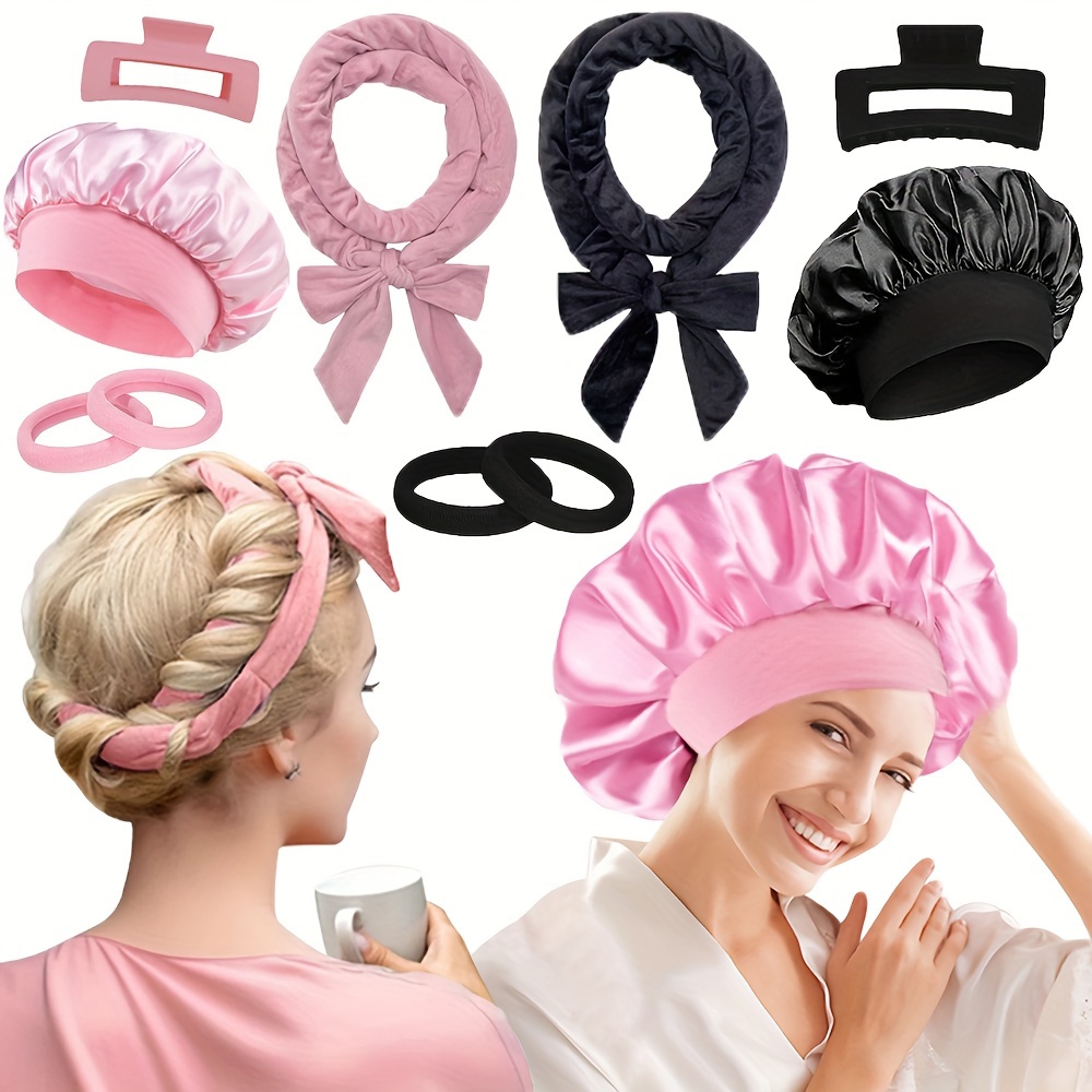 

5pcs/set Sleep Hair Styling Set, Heatless Hair Curling Headband, Hair Claw Clip, Hair Rings, Hair Care Cap, Diy Styling Tools