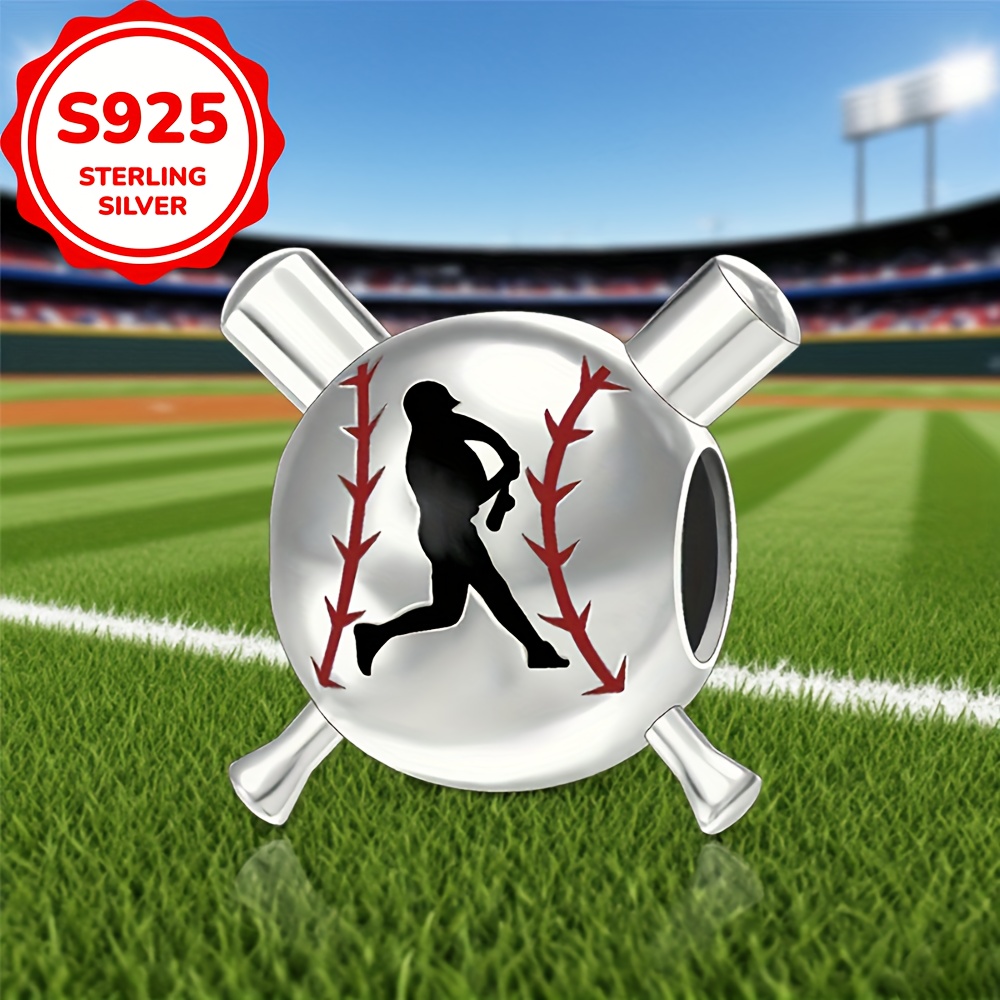 925 Sterling Silver Baseball Inspired Charm, Sports Gift