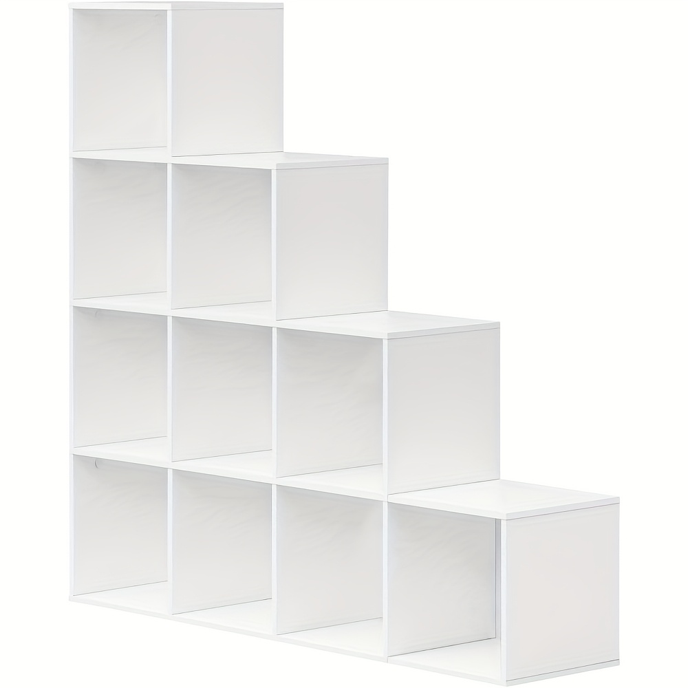 1pc Bookcase With 10 Compartments, Cube Shelf, Staircase Shelf, Storage Shelf, Standing Bookcase For Living Room Bedroom Office