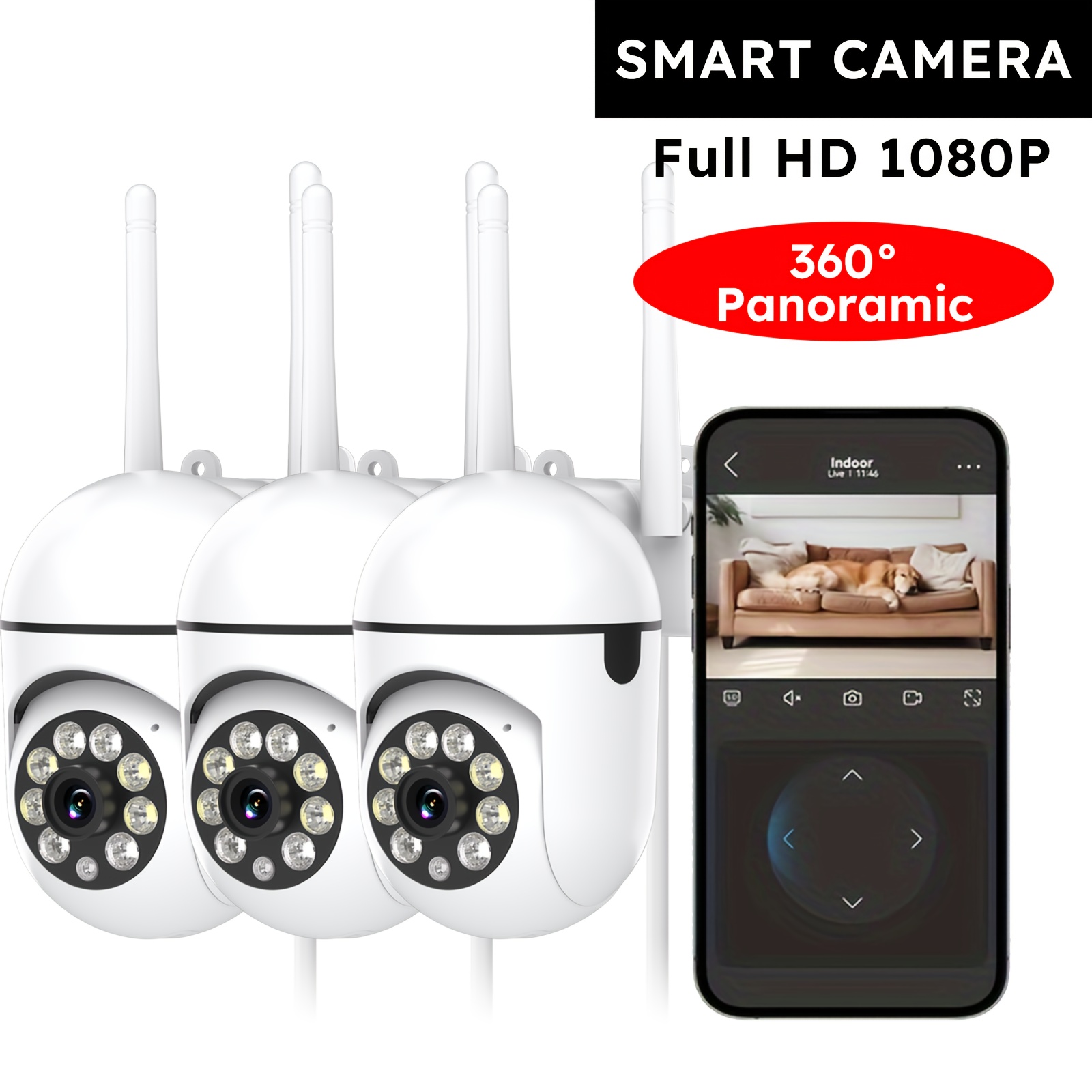 Image of 3pcs Ease Life 1080p Security Camera Outdoor 360° View Pan/tilt Camera For Outside With Color Night Vision, Motion Detection, 2-way Talk, 2.4ghz Wi-fi, Memory Card & Cloud Service Y108, Wired