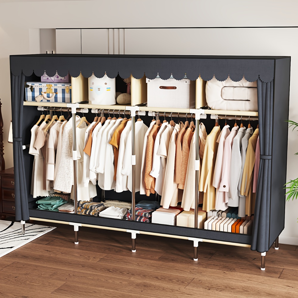 Large Capacity Freestanding Wardrobe with Metal Frame, Dustproof Storage Organizer for Bedroom, Dorms, and Rental Apartments - Mount, Independent Design, Under 3.2 Cubic Feet Closed Storage - Image 11
