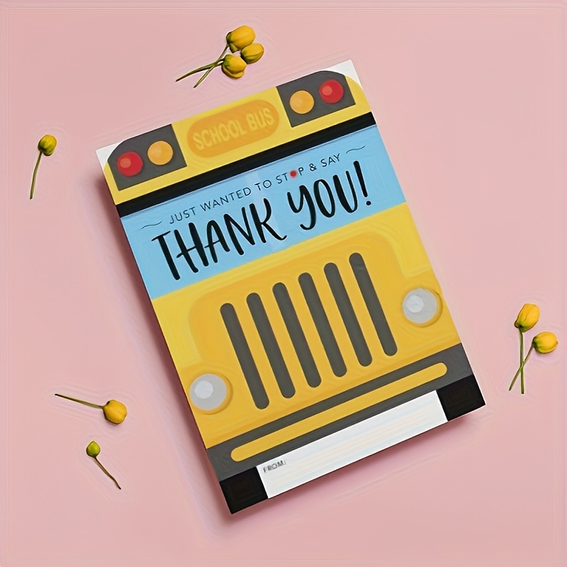 TEMU Thank You Gift Card Holder & Storage Box - School Bus Design With Yellow Frame, Red Ribbon Decoration - Bus Driver Appreciation For School