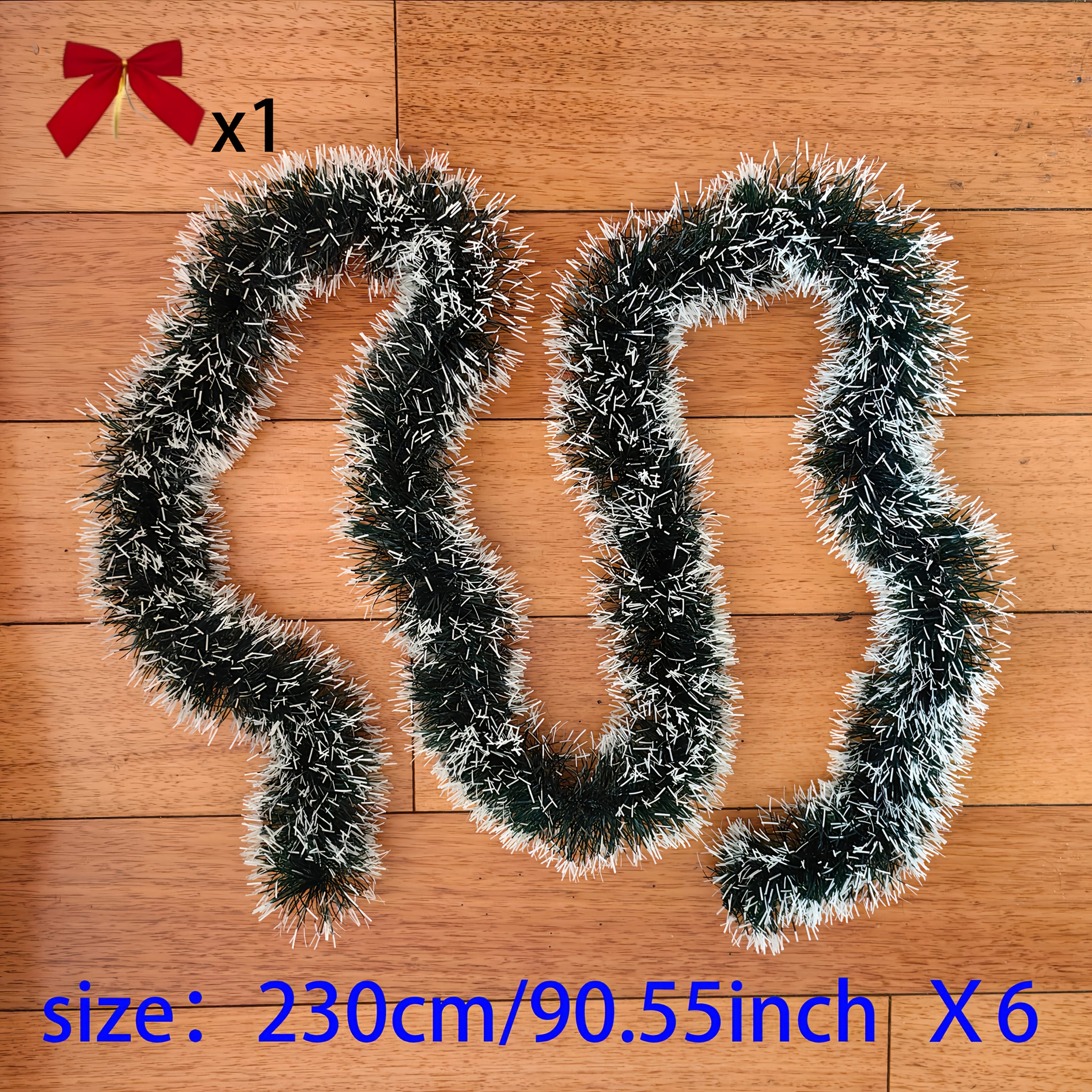 TEMU 230cm X 6-piece Holiday Decoration Christmas Wreath With 1 Bow, Suitable For Living Room, Courtyard, Front Porch, Yard Fence, Exterior Window