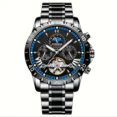 1pc mens luxury automatic mechanical watch stainless 24 hour display with date day function without battery