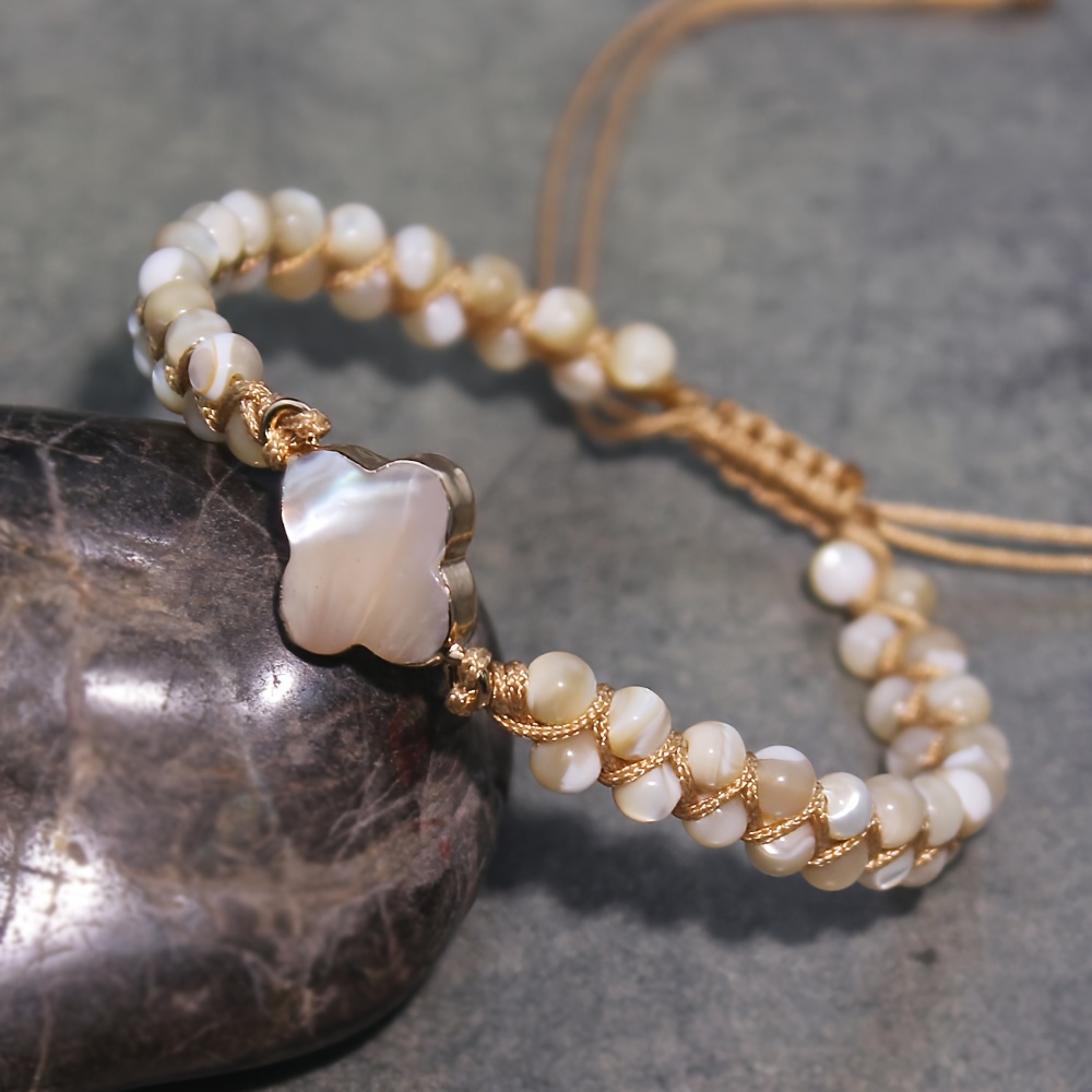 E-shop Neue Bohemian Damen Geflochtene Doppel--Muschel Armband Verstellbares Armband Knöchelkette Strandurlaub Essentials Tägliches Geschenk