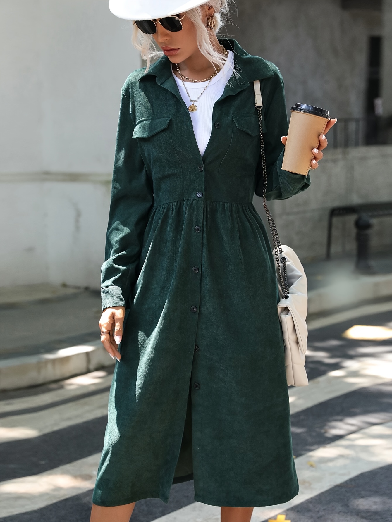 99082703 pocketed corduroy shirt dress | Temu Oman