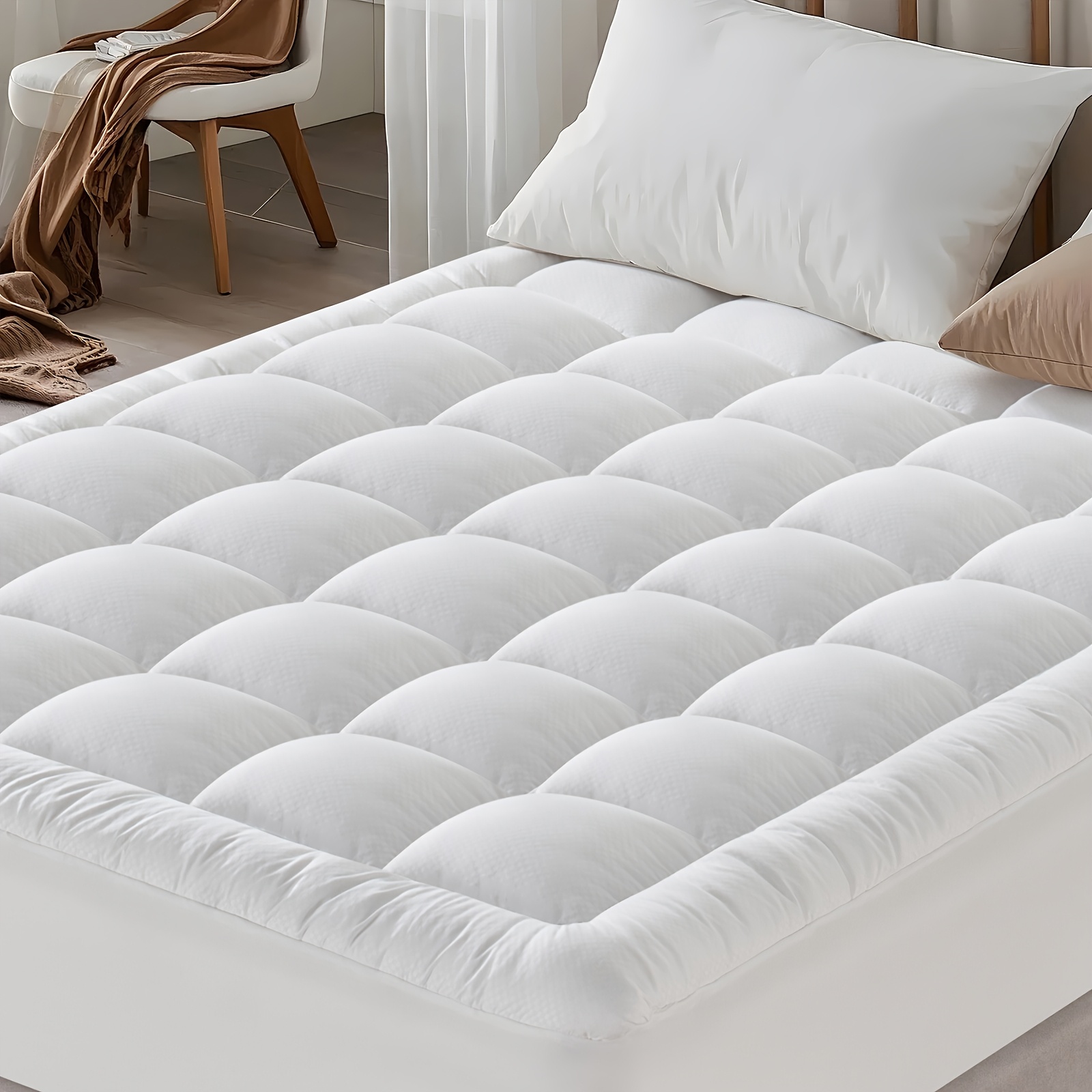 Image of Mattress Topper 400gsm Pillow Top, Quilted Bed Pad With 3d 7d Fibre Filling, Soft Cooling Breathable Mattress Cover