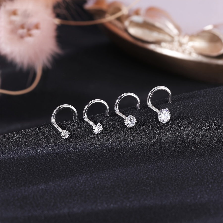 TEMU Set Of 4 Stainless Steel Nose Studs That Are Hypoallergenic, Featuring L-shaped Designs Suitable For Men And Women. Body Piercing Additions