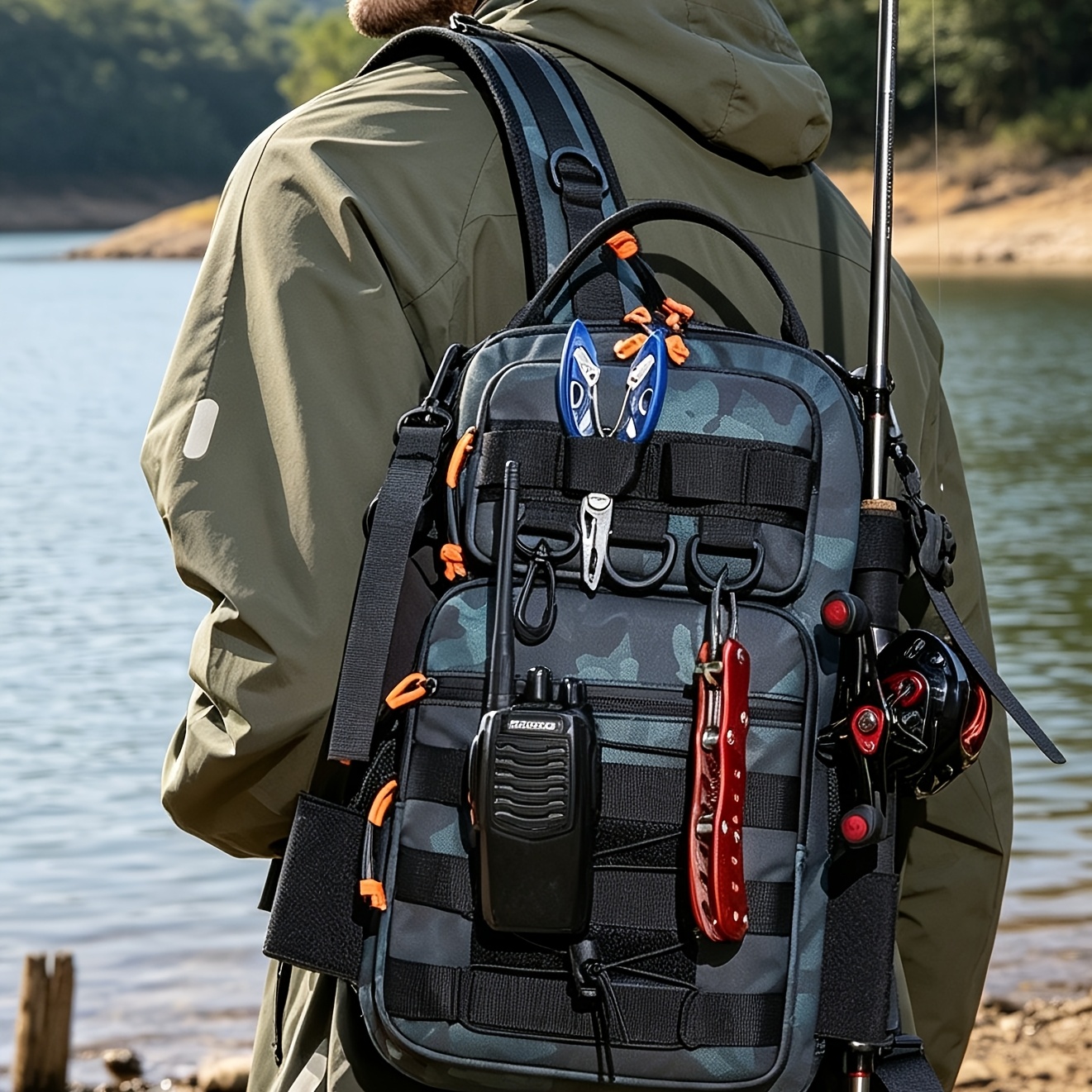Men's Camouflage Crossbody Fishing Backpack, Outdoor Functional Bag